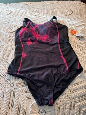Black and Pink Geometric One-Piece Swimsuit